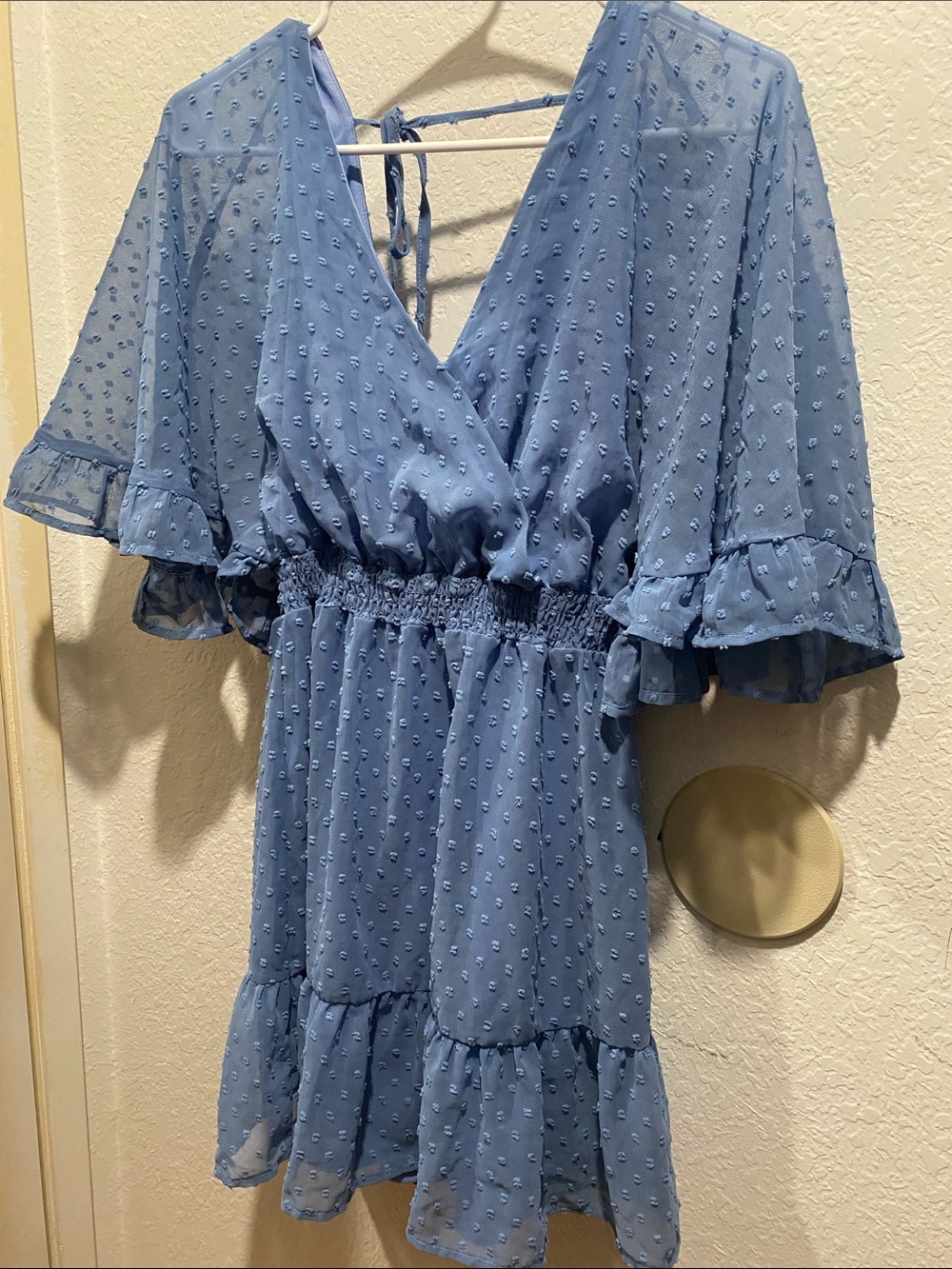 Altar'd State Dusty Blue Textured Flutter Mini Dress